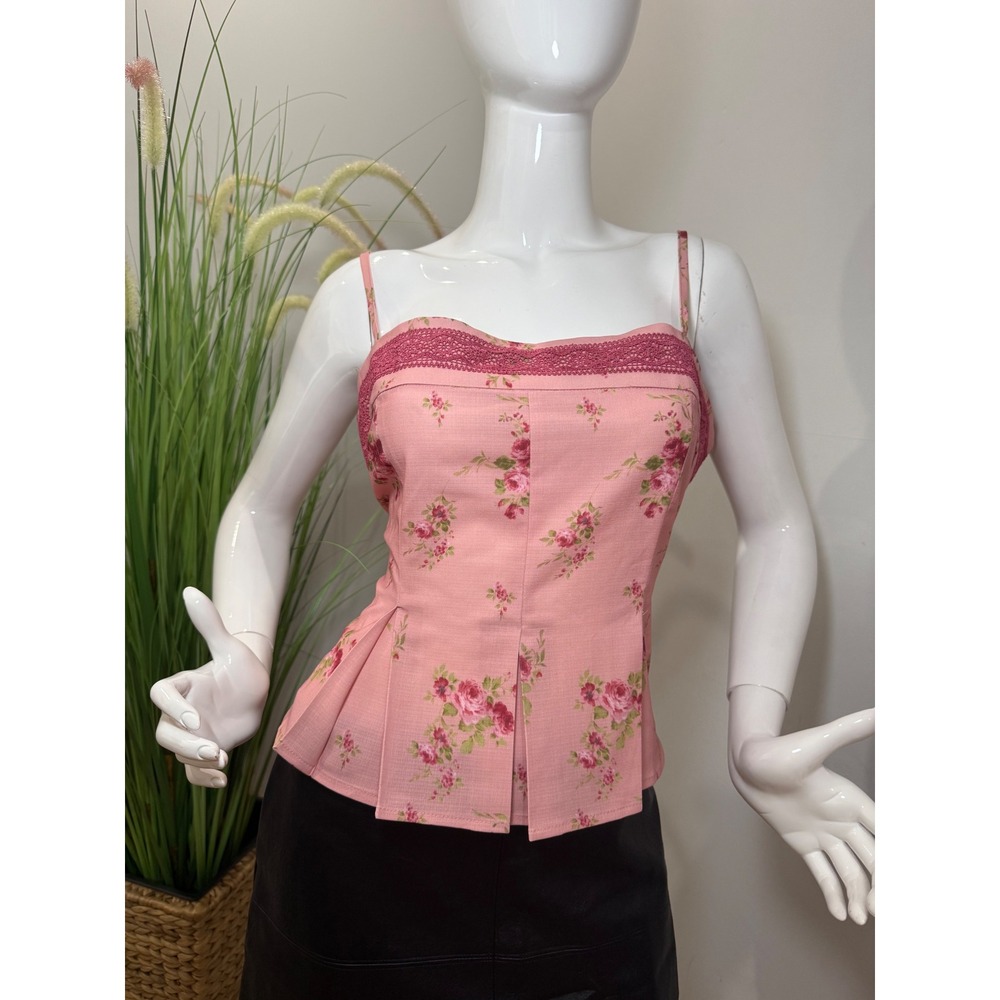 Commense Floral Peplum Cami Top Lace Trim Style Blouse Tank Top size XL /12 - Picture 8 of 10